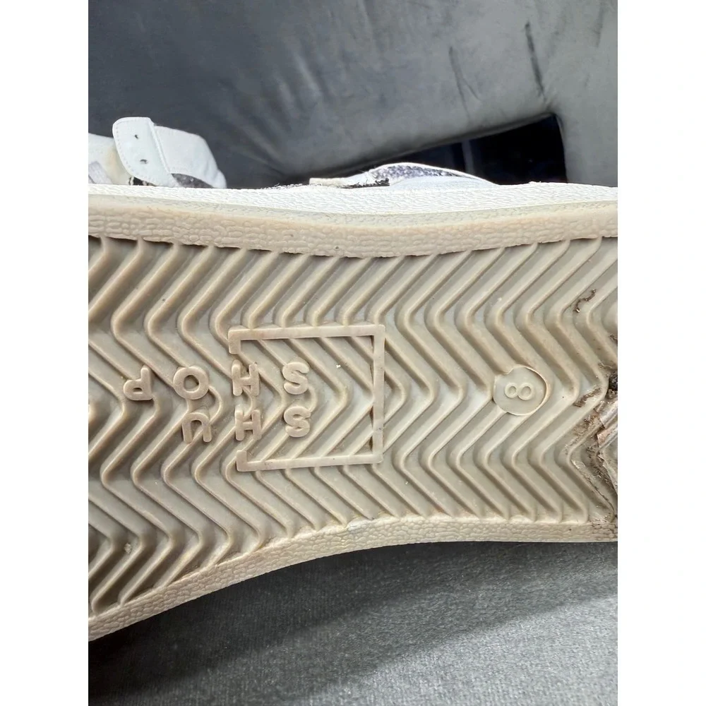 Shu Shop White High Top Sneakers Black Glitter Star Womens‎ Size 8